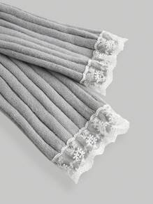 ROMWE Kawaii 1 chiếc áo len hở vai viền ren màu tương phản thanh lịch Himekaji dành cho nữ, dành cho mùa thu - Xám - Xem 4