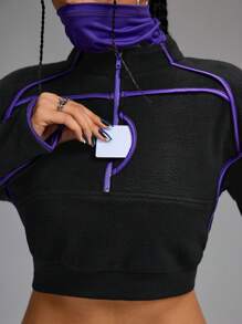 Innovista Innovista Women's Black And Purple Fleece Jacket,Autumn Athleisure Workout Zip Up Sweatshirt,Outdoor Warm Long Sleeve Coat For Hiking,Mountaineering,Ski&Sports - Black - View 17