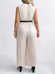 SHEIN Clasi Jumpsuit Kasual Tanpa Lengan Warna Polos Ukuran Besar - Aprikot - View 2
