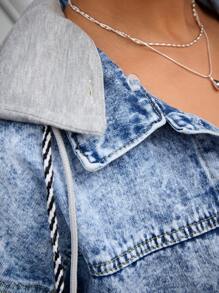 Front Button Long Sleeve Pocket Casual Denim Jacket - Light Wash - View 5