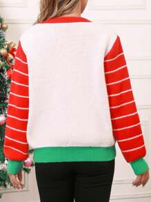 红色长袖圣塞尔夫风格女式毛衣，圣诞节假日时尚，秋冬季。（4件套亲子装，母女款单独出售），针织套头衫 - 白色 - 查看 2