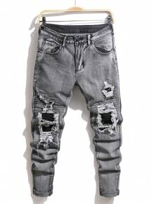 Manfinity LEGND Quần Jeans Denim Đơn Giản Thường Ngày Nhiều Túi Cài Nút Phía Trước Cho Nam - Xám - Xem 1