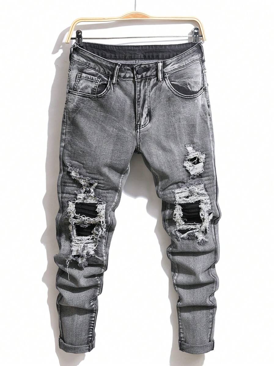 Manfinity LEGND Quần Jeans Denim Đơn Giản Thường Ngày Nhiều Túi Cài Nút Phía Trước Cho Nam - Xám - Xem 1