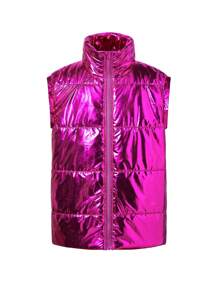 Removable Sleeve Collared Casual Padded Coat, Teen Girl's Versatile Simple Style - Multicolor - View 4