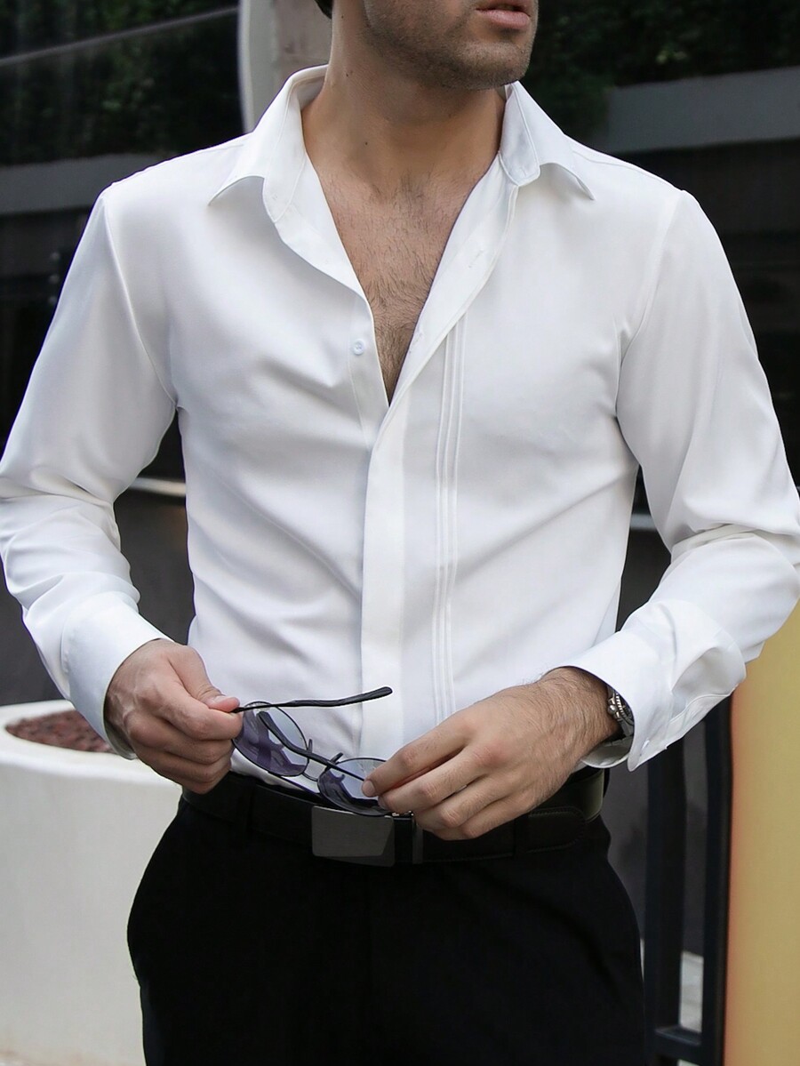 Manfinity Mode Men's Long Sleeve Casual Business Wedding Shirt for Sale