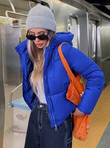 Aveloria Affinna Unisex Dopamine Color Cropped Thick Loose Metal Zip Up Puffer Jacket With Pockets For Women 