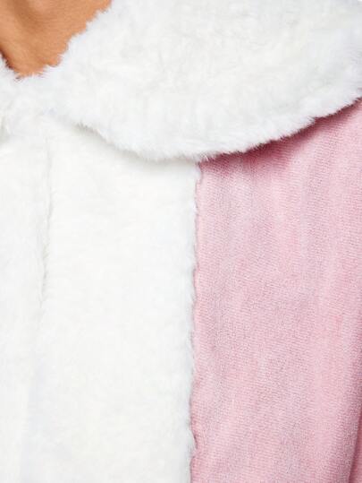 Kawaii Women Regular Fit Fluffy Collar Color Block Casual Jacket