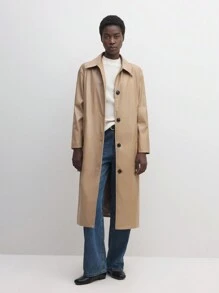 BizChic Women's Khaki Long Casual Commuter Trench Coat, Long Sleeve, Leather Coat, Suitable For Thanksgiving, Christmas, - Khaki - View 7