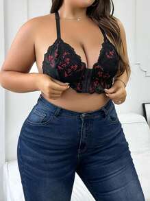 Plus Size Elegant Series Lace Unlined Bra - Black - View 4