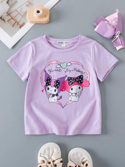 HELLO KITTY AND FRIENDS | SHEIN 青少年女孩简约短袖 T 恤，夏季