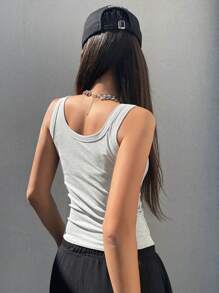 DAZY Áo ba lỗ bó cổ tròn màu trơn dành cho nữ - Màu Xám nhạt - Xem 4