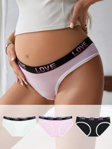 3pcs/Set Maternity Underwear, Casual Minimalist, Economical, Letter Woven Band, Suitable For Pregnancy