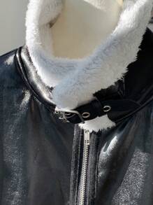 Comfortcana Black And White Fur Integrated OU Vest Suede Jacket