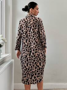 RueChic Leopard Printed Long Sleeve Shirt Dress - Multicolor - View 2