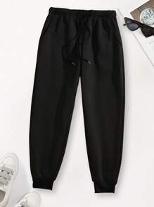 3pcs Men Casual Solid Color Drawstring Waist Oblique Pocket Jogger Sweatpants