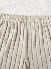 Sparklyn Teen Girl 2pcs/Set Solid Ribbed Hooded Long Sleeve Top And Elastic Waist Pants Casual Outfit - Apricot - View 3