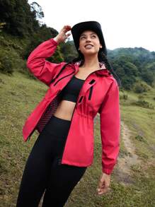 In My Nature Women Zipper Front Hooded Long Sleeve Casual Outdoor Jacket - Red - View 8