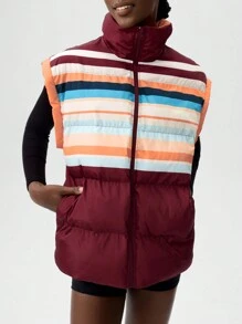 VARSITIE Cold Fall Winter Clothes Sleeveless Loose Striped Print Women Outdoor Jackets Cropped Puffer Jacketpuffer Vestpuffer Vest Womenwomen Puffer Jacketpuffer Vest Girls - Multicolor - View 7