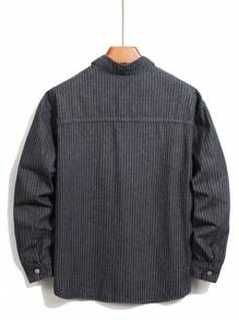 Manfinity Homme Men's Autumn Striped Long Sleeve Flap Pocket Single-Breasted Casual Denim Jacket - Black - View 2