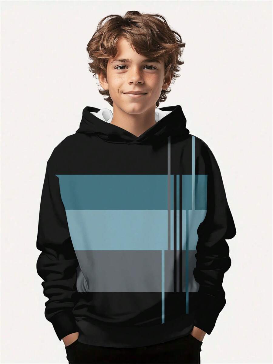 SHEIN Leap Crew Tween Boy Casual Loose Fit Thermal Lined Hooded Sweatshirt, Suitable For Autumn And Winter - White - View 1