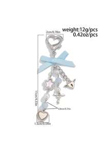 ROMWE Kawaii 1 件手工制作的蝴蝶结天使翅膀流苏和蓝珍珠钥匙扣，可爱又浪漫的节日礼物 - 彩色 - 查看 4