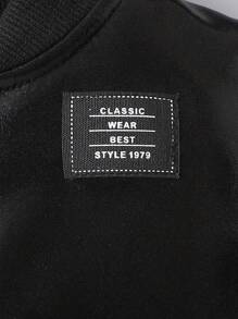 2pcs Baby Boys' Letter Patch Flap Detail Fleece Varsity Jacket & Sweatpants, Character, Long Sleeve, Street Wear, New York, Color Block,Autumn/Winter