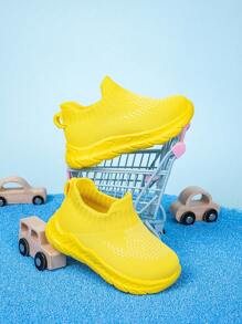 Giày thể thao cổ thấp màu trơn Dopamine thời trang & mát mẻ cho bé gái mùa thu/đông, nhẹ, thoáng khí, mềm mại và thoải mái, phù hợp để mặc hàng ngày, giày thường ngày nhẹ, thoáng khí, mềm mại và thoải mái - Màu vàng - Xem 1