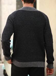 Manfinity Homme Suéter casual de manga larga con botones delanteros y parches de unicolor para hombres