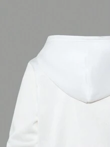 SHEIN 2 件装男童青少年滑板印花简约风格连帽衫和裤子套装，休闲装 - 白色 - 查看 6