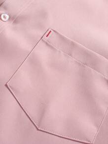 Manfinity Mode Casual Long Sleeve Button-Front Collared Shirt With Pockets, Solid Color (Not Positioned), Mens Pink Dress Shirt