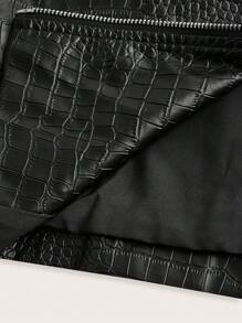 SHEIN BAE Plus Size Black Stone Faux Leather Pu Moto Jacket - Black - View 15