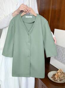 Blossori Young Girls Casual Solid Color Overcoat, Autumn/Winter - Green - View 8