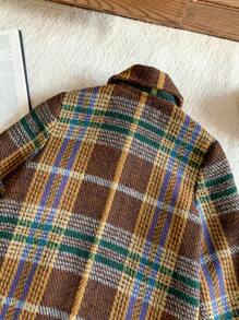 Blossori Camisa casual de manga larga a cuadros con botones delanteros y bolsillos para niño pequeño - Marrón - Ver 9