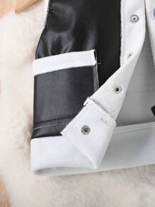 3 件套女婴优雅甜美街头风格蓬松夹克背心和裤子套装，秋冬 - 黑色 - 查看 5