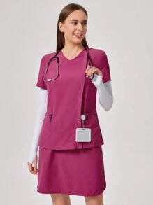 TaskEZ V-Neck Short Sleeve Pocket Scrub Uniform Top