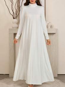 Al Najma 女士保守黑白高领针织长袖汗衫和阿巴亚连衣裙套装、朴素休闲 T 恤阿拉伯连衣裙、阿巴亚内衣、基本款长裙