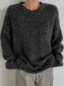 DAZY 休闲花卉印花蓬松针织毛衣，秋冬，秋季女装 - 黑色 - 查看 7