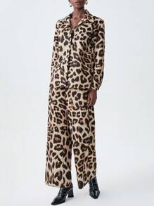 Chiquease 2pcs Women Leopard Print Shacket And Pants Set, Suitable For Autumn/Winter - Multicolor - View 5