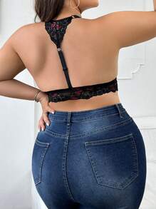 Plus Size Elegant Series Lace Unlined Bra - Black - View 3
