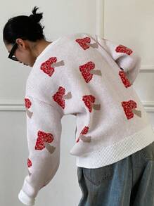 DAZY Allover Print Jacquard Contrast Color Splice Sweater, Women Pullover,Fall Women Clothes