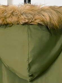 2 peças de jaqueta grossa com capuz de lã verde militar para meninos pré-adolescentes, moderna e estilosa, adequada para outono/inverno
