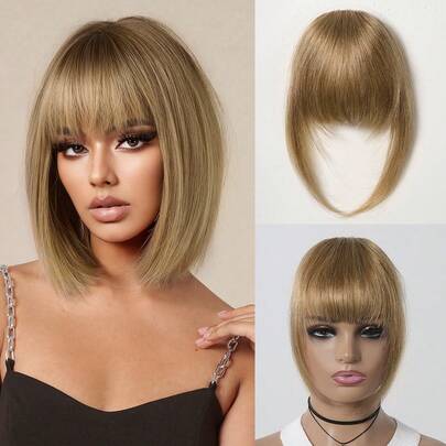 Human Hair Air Bangs With Sideburns Light Brown Color Bangs Clip In Hair Extension Beginner Friendly Real Hairpiece Easy To Wear