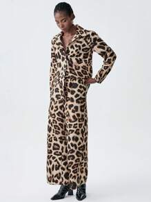 Chiquease 2pcs Women Leopard Print Shacket And Pants Set, Suitable For Autumn/Winter - Multicolor - View 4