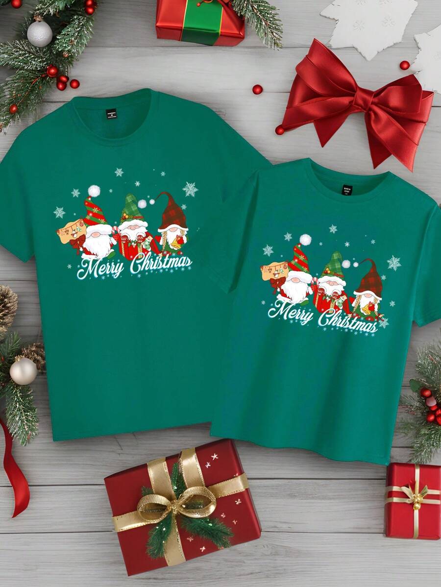 Manfinity Homme 时尚休闲圣诞元素印花修身圆领绿色男士 T 恤 - 綠色 - 查看 1