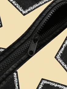 ROMWE MEN Street Life Men's Street Style Letter & Cross Print Zipper Front Hoodie Sweatshirt, Spring & Autumn - Black - View 4