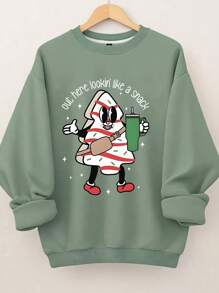 Calvaya 加大码运动衫看起来像零食运动衫 - 圣诞树蛋糕运动衫 - 綠色 - 查看 1