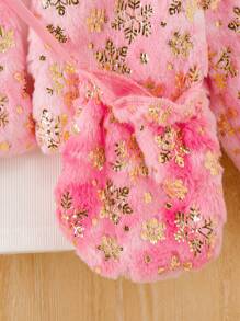 SHEIN Young Girls Pink Casual Long Sleeve Jacket & Matching Pink Backpack, Autumn/Winter Set - Pink - View 5