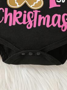 Bộ đồ liền thân in hình bánh gừng dễ thương cho bé gái, dành cho Giáng sinh - màu đen - Xem 3