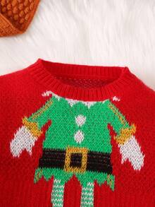 Suéter navideño con diseño de dinosaurio de Santa Claus de manga larga negra para niño pequeño. Atuendo festivo de otoño/invierno, conjunto a juego familiar (se venden por separado 3 piezas) - Rojo - Ver 3