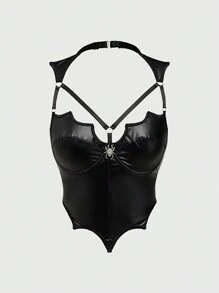 ROMWE Goth 深色哥特式蝙蝠形紧身女式性感动力背心 - 黑色 - 查看 1